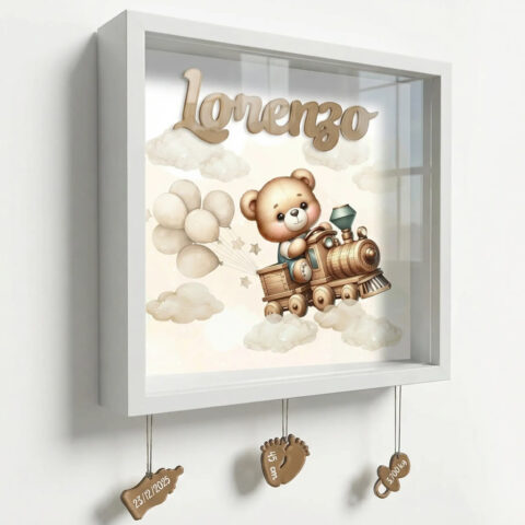 Quadretto nascita personalizzato con nome – orsetto su trenino