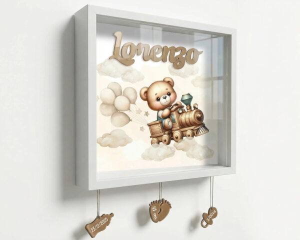 Quadretto nascita personalizzato con nome – "ORSETTO SU TRENINO"