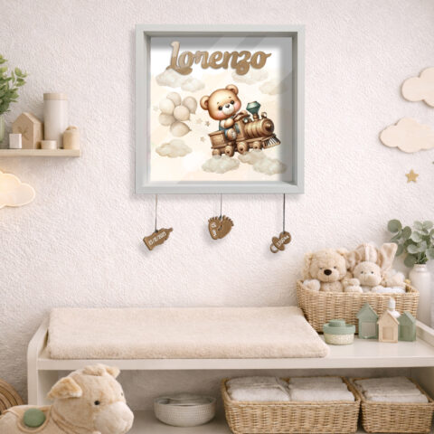 Quadretto nascita personalizzato con nome – "ORSETTO SU TRENINO"