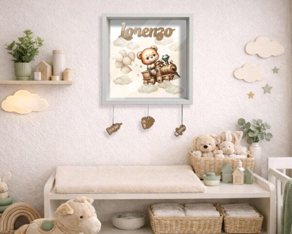 Quadretto nascita personalizzato con nome – "ORSETTO SU TRENINO"