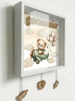 Quadretto nascita personalizzato con nome – orsetto su aeroplanino
