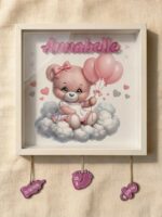 "ORSETTA CON PALLONCINI ROSA" - Quadretto nascita personalizzato con nome