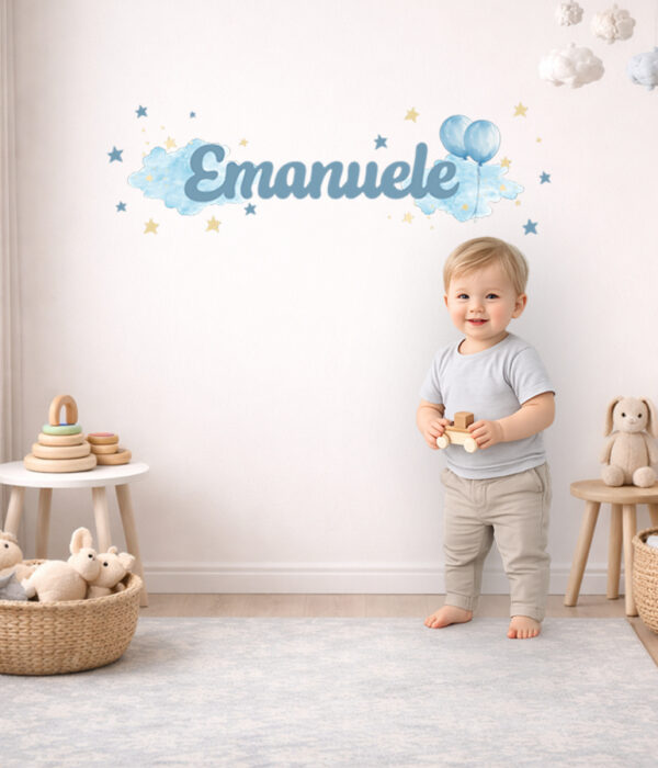 Adesivo murale con nome "TRA NUVOLE E PALLONCINI"