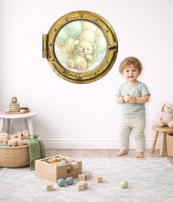 Oblò adesivo "IN VOLO CON I PALLONCINI" - adesivo effetto finestra 3D