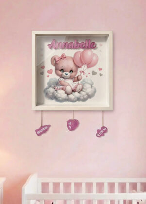 "ORSETTA CON PALLONCINI ROSA" - Quadretto nascita personalizzato con nome