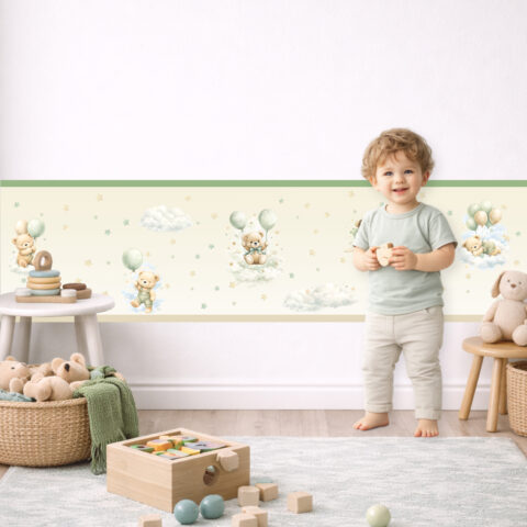 Fascia adesiva "ORSETTI TRA NUVOLETTE E STELLINE" – Boiserie decorativa cameretta