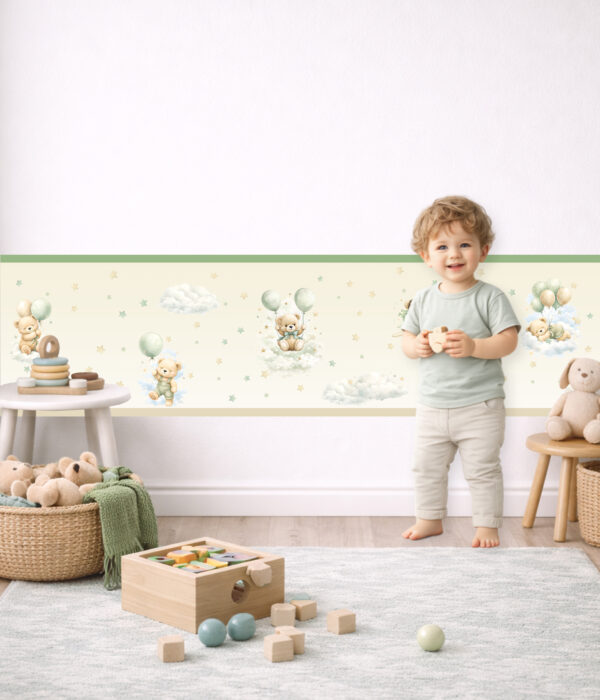 Fascia adesiva "ORSETTI TRA NUVOLETTE E STELLINE" – Boiserie decorativa cameretta