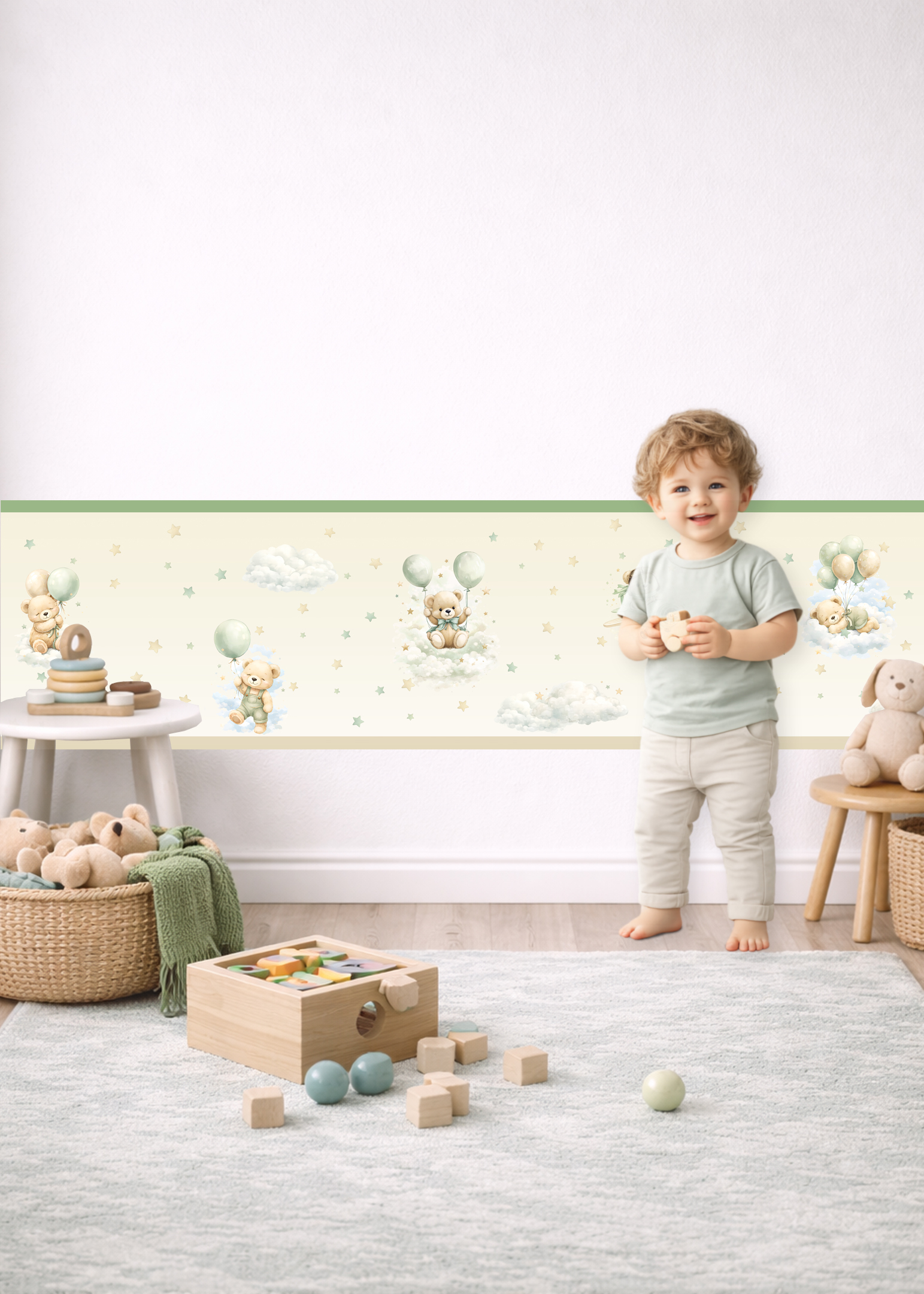 Fascia adesiva “ORSETTI TRA NUVOLETTE E STELLINE” – Boiserie decorativa cameretta