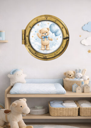 Oblò adesivo decorativo-orsetto con palloncini e stelline