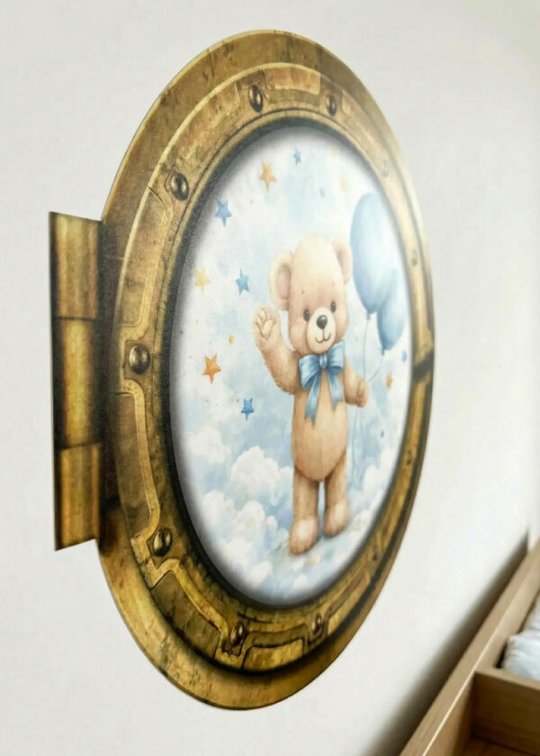 Oblò adesivo "ORSETTO CON PALLONCINI E STELLINE" - adesivo effetto finestra 3D