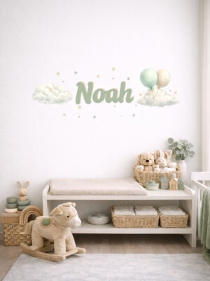 Adesivo murale con nome-tra nuvole e stelline