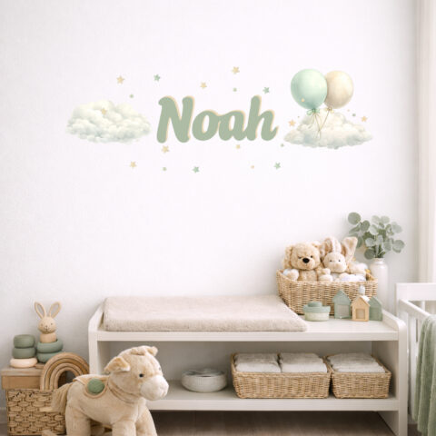 Adesivo murale personalizzato con nome "TRA NUVOLE E STELLINE"