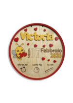 "DOLCE APE CON CUORI” - Targa nascita in legno personalizzata con nome
