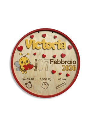 Dolce ape con cuori-targa nascita in legno