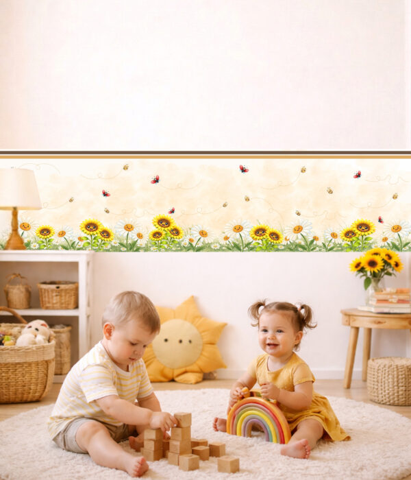 Fascia adesiva "VOLANDO TRA I FIORI" – Boiserie decorativa cameretta