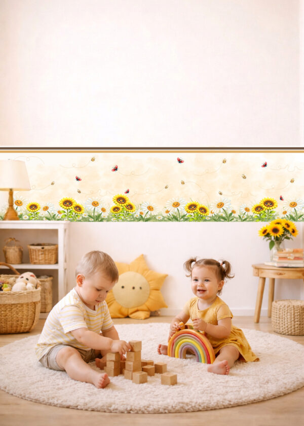 Fascia adesiva "VOLANDO TRA I FIORI" – Boiserie decorativa cameretta