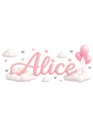 adesivo con nome-tra cuori e soffici nuvole