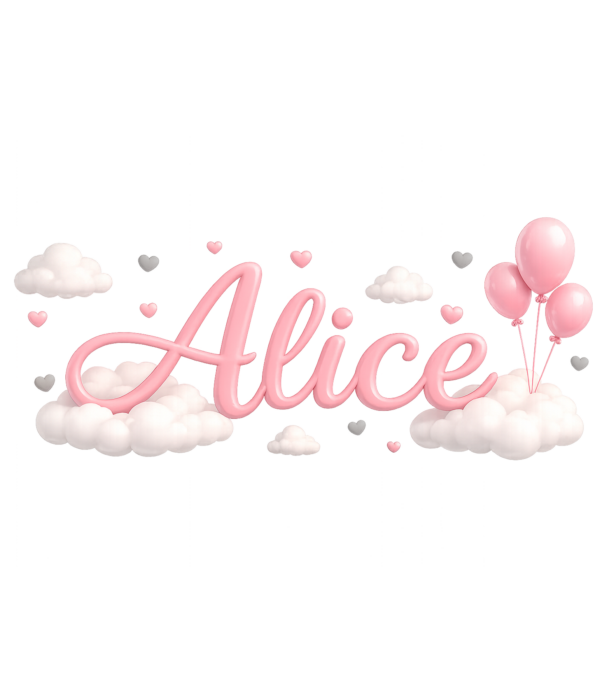adesivo con nome-tra cuori e soffici nuvole