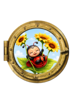 Oblò adesivo "ALTALENA DI GIRASOLI" - adesivo effetto finestra 3D