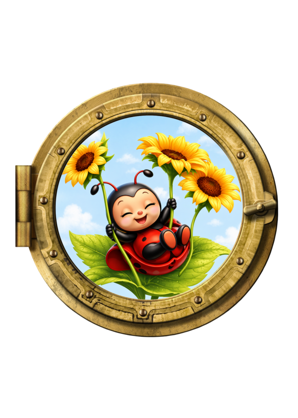 Oblò adesivo "ALTALENA DI GIRASOLI" - adesivo effetto finestra 3D