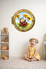 Oblò adesivo "ALTALENA DI GIRASOLI" - adesivo effetto finestra 3D