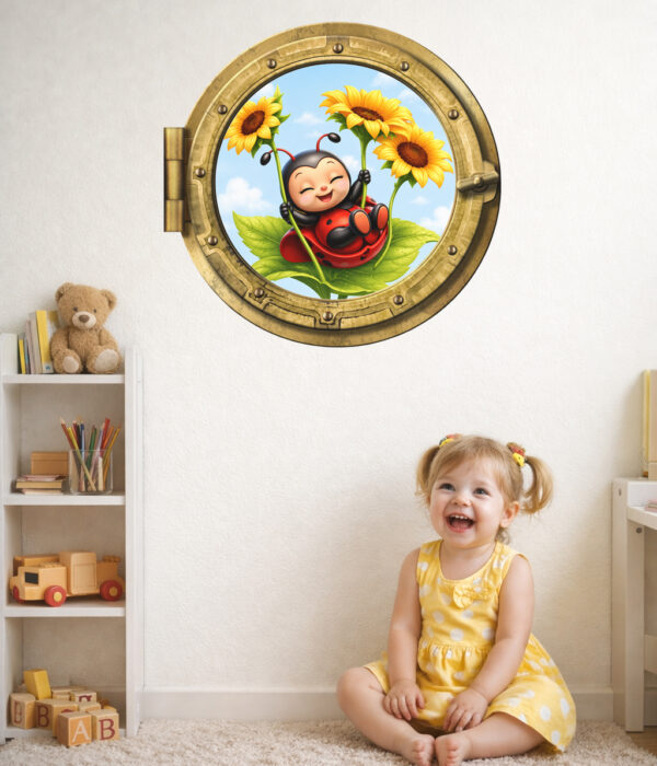 Oblò adesivo "ALTALENA DI GIRASOLI" - adesivo effetto finestra 3D
