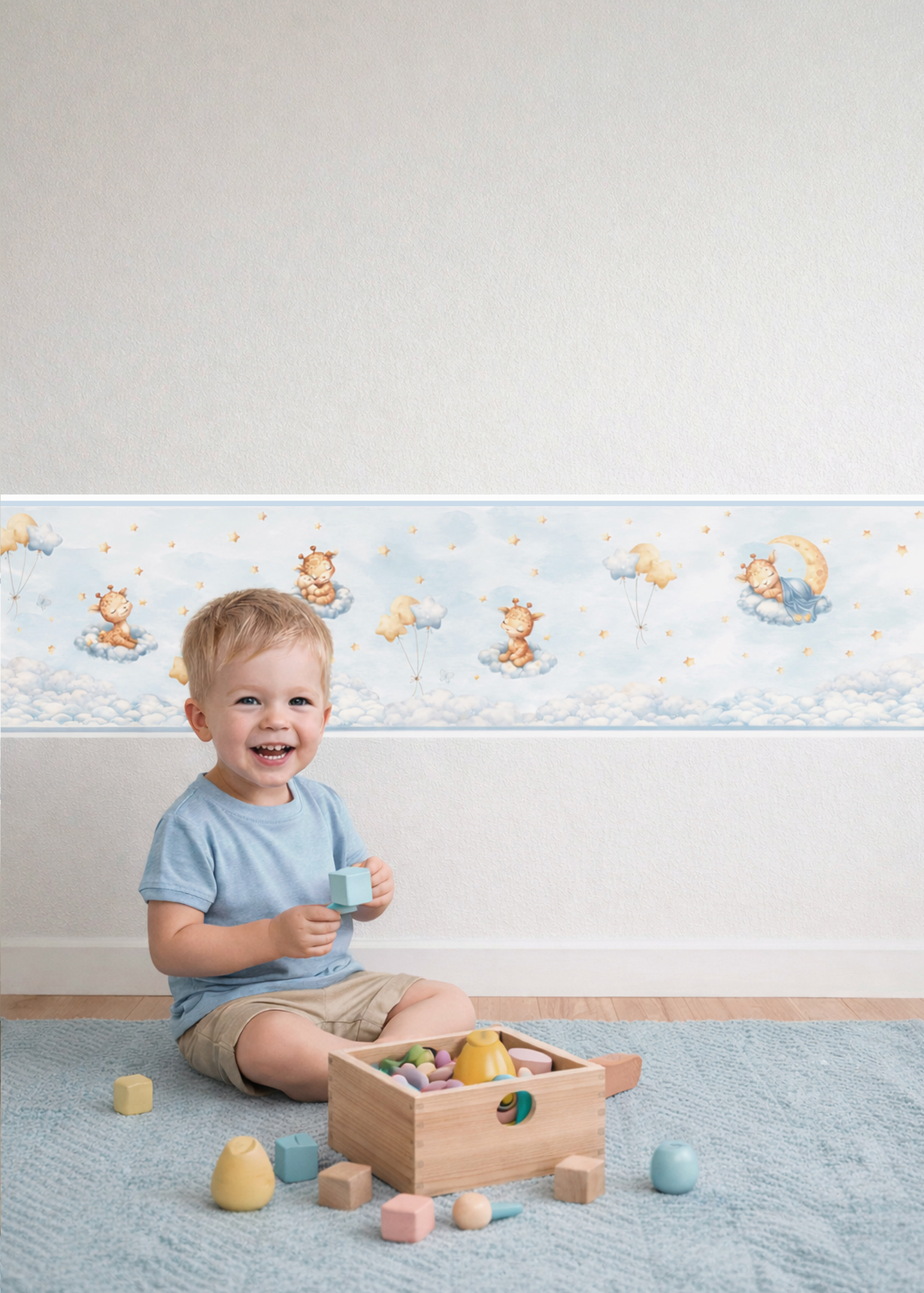 Fascia adesiva “SOGNI DI STELLE E NUVOLE” – Boiserie decorativa cameretta