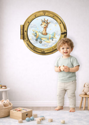 In volo tra le nuvole-oblò adesivo