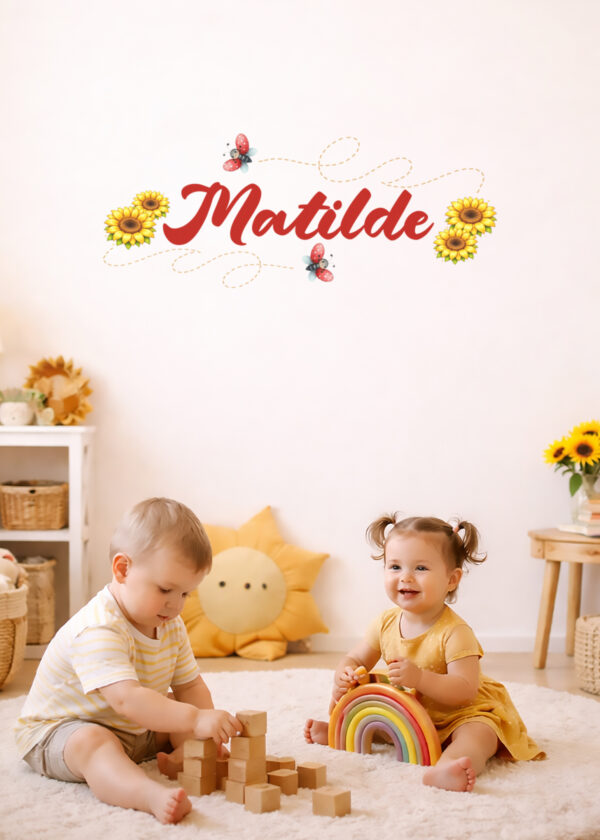 "TRA COCCINELLE E GIRASOLI" - Adesivo murale personalizzato con nome