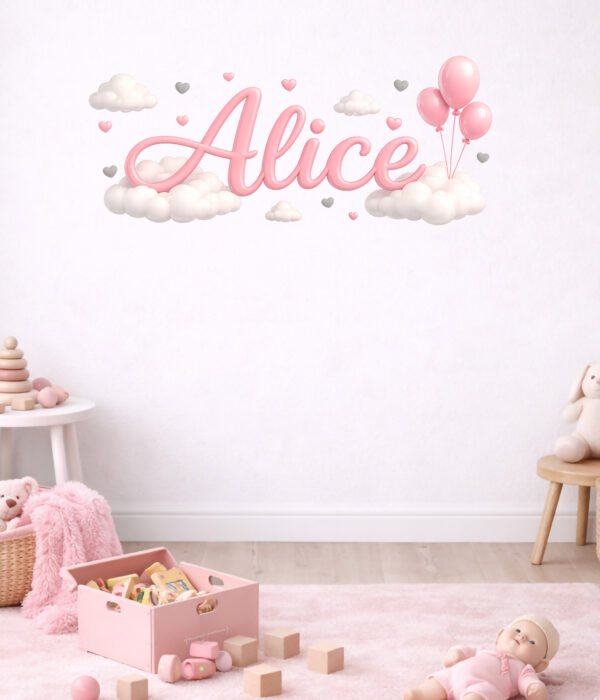 "TRA CUORI E SOFFICI NUVOLE" - Adesivo murale personalizzato con nome