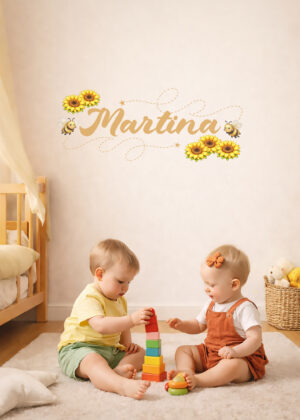 desivo murale personalizzato con nome-tra girasoli e apine