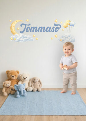 Adesivo murale personalizzato con nome-tra la luna e le stelle