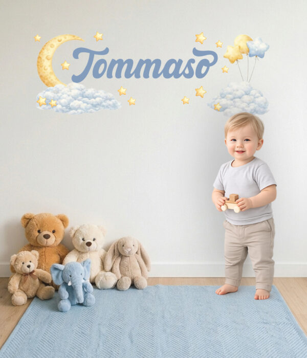 "TRA LA LUNA E LE STELLE" - Adesivo murale personalizzato con nome