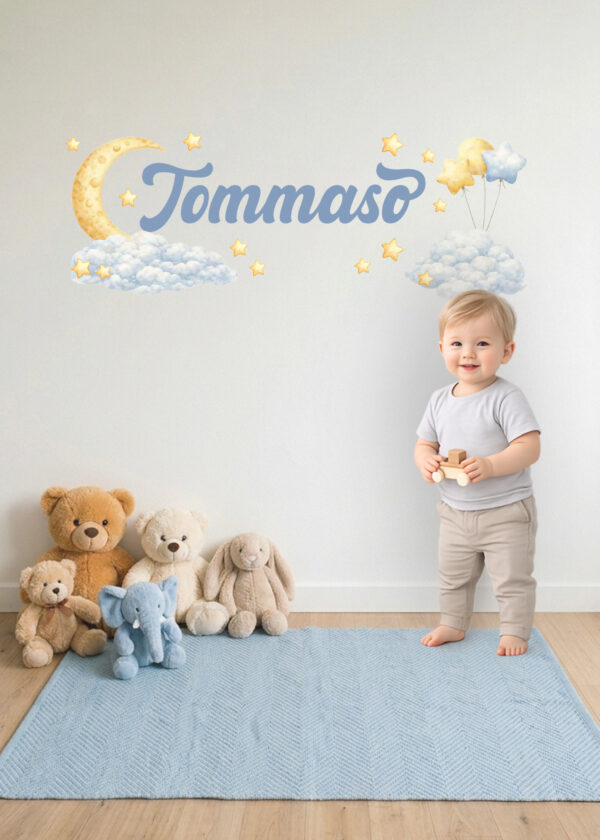 "TRA LA LUNA E LE STELLE" - Adesivo murale personalizzato con nome