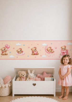 Fascia adesiva "ORSETTE TRA SOGNI E COCCOLE" – Boiserie decorativa cameretta