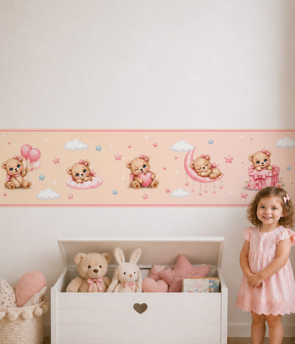 Fascia adesiva "ORSETTE TRA SOGNI E COCCOLE" – Boiserie decorativa cameretta