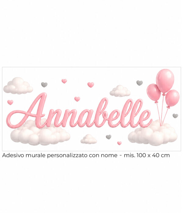 Nuvole rosa-adesivo murale con nome