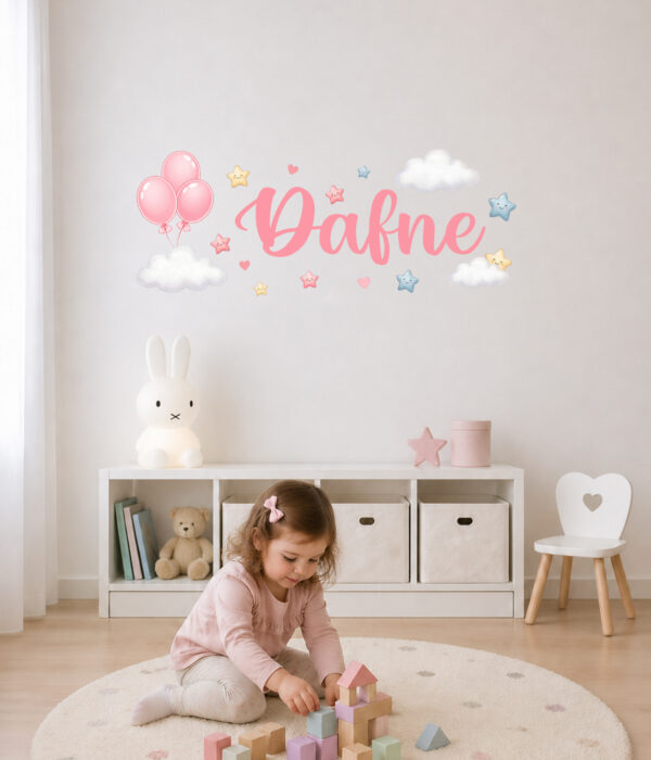 "SOGNI TRA PALLONCINI E STELLINE" - Adesivo murale personalizzato con nome